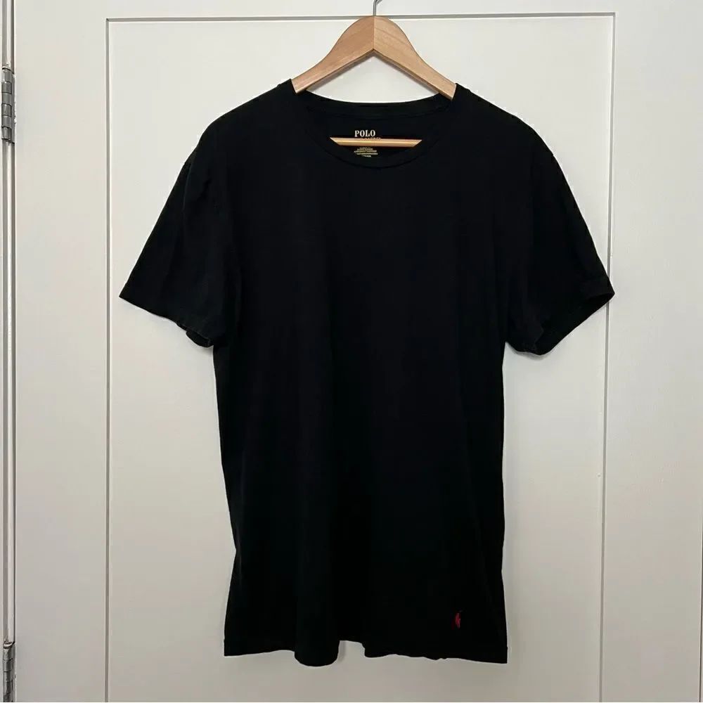 Polo Ralph Lauren T-Shirt Mens Large Black Solid Short Sleeve Logo Preppy Cotton